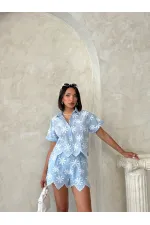 Nakışlı Toptan Şort - Mavi | Topshow