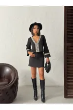 Veste zippée en daim scuba à rayures Topshow - Noir | F1971