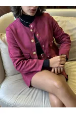 Veste en daim à poches en gros - Rouge bordeaux | TOPSHOW | F1800