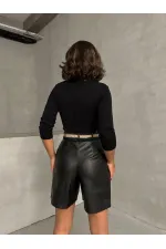 Kemerli Deri Toptan Şort - Siyah | TOPSHOW | F1497