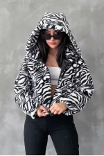 Leopar Bskılı Pejuş Toptan Mont - Siyah Zebra | TOPSHOW | F1654