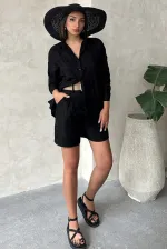 Nakışlı Şort - Siyah Siyah | Topshow