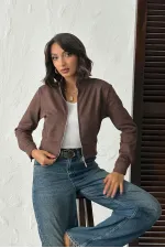 Topshow - Veste bomber marron zippée pour femme (vente en gros)
