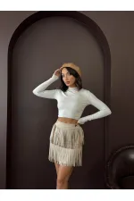 Topshow Tasseled Scuba Suede Wholesale Skirt - Stone | F2030