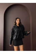 Manteau en velours à sequins Topshow - Noir | F2026