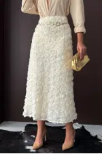 Topshow - Toptan Gül Süzüneli Etek - KREM