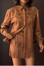 Chemise Topshow en daim scuba brodé - Beige | Automne/Hiver 2024