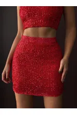 Topshow - Mini-jupe à sequins en gros - Mode chic pour les soirées et les fêtes - Rouge