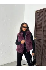 Gilet en fausse fourrure pour femme Topshow (vente en gros) – Fermeture éclair, texture douce – Prune | F2046