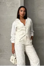 Embroidered Wholesale Vest - Cream | TOPSHOW | F1751