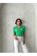 1 Fiyonklu Keten Toptan Gömlek - Zümrüt | Topshow