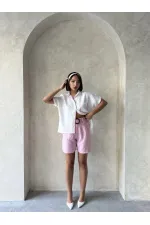 Kemerli Şort - Pembe - D2686 | Topshow