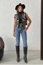 Topshow - Wholesale Embroidered Suede Vest - Western Style Elegance - Black