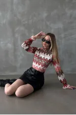 Blouse à motif zigzag en gros - Orange | TOPSHOW | F1558