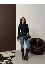 Blouse à manches longues à sequins brillants - Noir | F2060