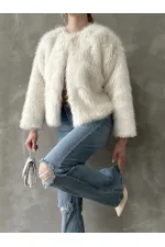 Topshow Krem Suni Kürk Toptan Ceket | F1615