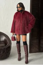 Faux Fur Wholesale Jacket - Burgundy | TOPSHOW | F1608