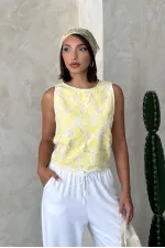 Dantel Kolsuz Bluz - Sarı | Topshow