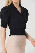 Chemise Topshow noire à boutons en gipel, vente en gros