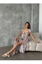 Topshow Kırmızı Çiçek Baskılı Toptan Elbise