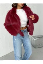 Topshow - Manteau en fausse fourrure pour femme - Bordeaux (vente en gros)