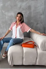 Topshow Orange Stripe Detailed Low Sleeve Wholesale Shirt