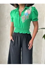 Chemise en lin à fleurs et poitrine de cacahuète Topshow en gros