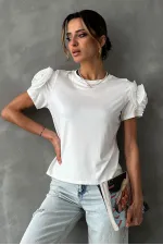 T-shirt Topshow White Shoulder Rose en gros