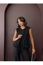 Topshow - Toptan Jakarlı Dokuma Fermuarlı Yelek - Siyah