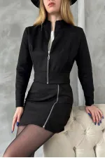 Süet Crop Toptan Mont - Siyah | TOPSHOW | F1551