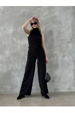 Pantalons en maille en gros - Noir | TOPSHOW | f1486