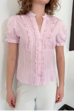D 3021 STRIPED RUFFLED SHIRT - PINK D 3021 STRIPED RUFFLED SHIRT - PINK