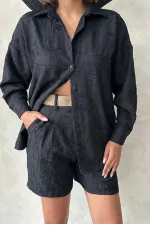 Nakışlı Şort - Siyah Siyah | Topshow