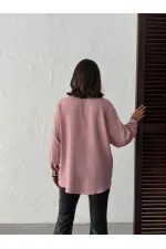 Topshow Powder Pink Black Embroidered Pocketed Linen Wholesale Shirts