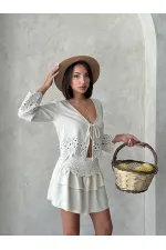 Guipure Detailed Skirt - Stone | Topshow