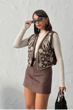 Topshow - Gilet en velours brodé en gros - Marron