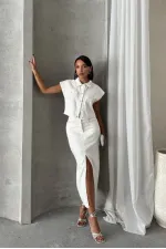 Pullu Kot Toptan Etek - Beyaz Dsn 1 | TOPSHOW | F1707