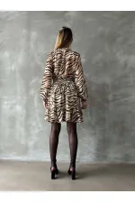 Leopar Çizgili Toptan Elbise - Taş | TOPSHOW | F1591