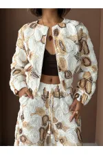 Veste zippée à motifs Topshow Wholesale – Style chic et moderne – Marron | F1975