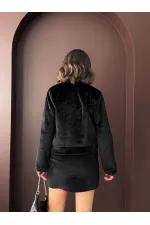 Topshow - Wholesale Plush Buttoned Coat - Black