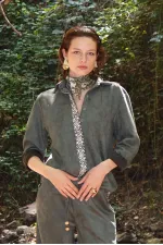 Chemise à manches longues rayée Topshow Wholesale – Kaki | F1973