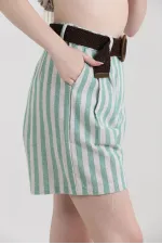 Short en lin à rayures émeraude Topshow avec ceinture, en gros