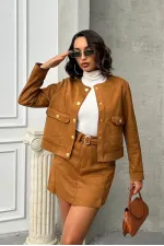 Veste Topshow en daim beige avec poches (vente en gros) | F1800