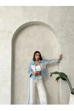 Veste en jean Topshow Blue DSN1 avec détails en dentelle (vente en gros) | F1758