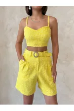 Shorts en jean à paillettes jaunes en gros | Topshow