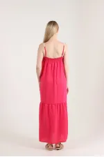 Robe longue à franges crème fuchsia Topshow en gros
