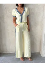 Kot Şeritli Toptan Pantolon   Sarı | Topshow | F1890