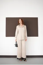 Pleated Hem Lace Up Wholesale Trousers - Stone | F2102 - Topshow