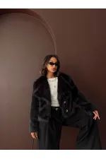 Topshow - Manteau boutonné en fourrure de lapin en gros - Noir