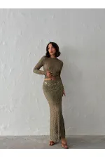 Khaki Color Long Transparent Wholesale Skirt | Topshow | F1887